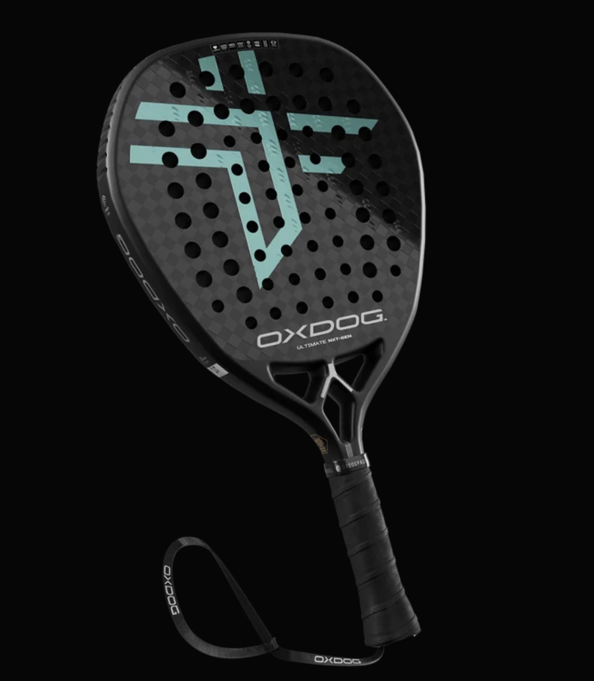 Raquete Oxdog Ultimate NXT-GEN 2026 de carbono com detalhes em verde neon